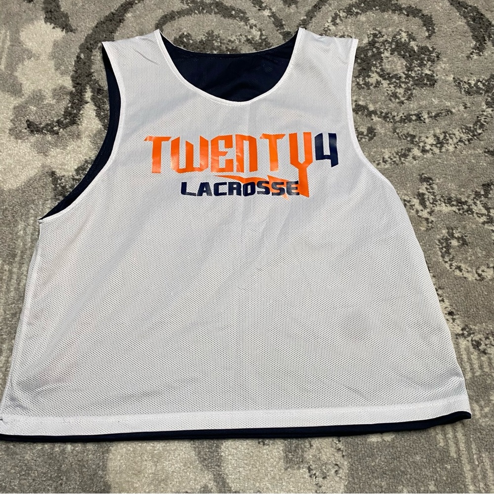 Twenty 4 Lacrosse Double Sided Navy White Reversible Sports Jersey Pinnie